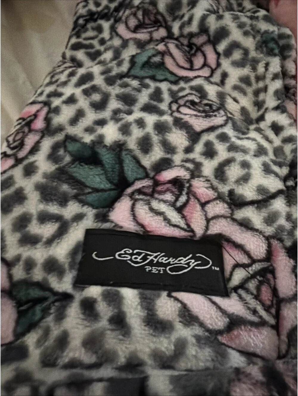 Ed Hardy 2pc Pet Throw Set Leopard Print & Pink Burning Heart 27x44 NWT